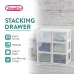Sterilite 27 Quart Clear & White Plastic Storage Bin with One Drawer, 8 Pack - Image 2