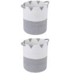 REGALWOVEN 2 Pack Woven Storage Basket, Closet Storage Bin for Blankets, Clothes, with Handles for Living Room Gray/White 11.8*14.2in