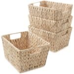 Casafield Set of 4 Hyacinth Storage Baskets with Handles - Espresso Brown, 12" x 9" x 6" Rectangular Bins for Shelves, Blankets, Laundry Organization - Image 7