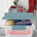 Hefty 18 Qt Hi-Rise Stackable Plastic Storage Bin with Lid, 8 Pack, Smoke Blue - Image 6