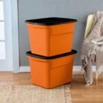 Sterilite 18 Gallon Orange Plastic Storage Container Bin Tote with Lid (16 Pack) - Image 5