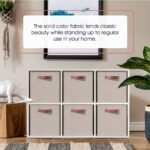 Ornavo Home 6 Pack Linen Fabric Kallax Storage Cube Bin with Faux Leather Handles - 13" 15" x 13" - Beige - Image 5