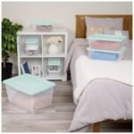 Sterilite Set of 5 Storage Boxes, Stackable Clear Plastic Storage Bins with Lids, Containers for Home Office and Garage, 6 Quarts, Mindful Mint - Image 4