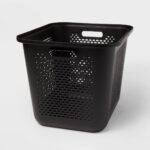 Large Rounded Square Decorative Plastic Bin with Cutout Handles Black - Brightroom™