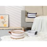 REGALWOVEN 2 Pack Woven Storage Basket with Leather Handles, Key Tray Bowl for Entryway Desk, Home Decor Dark Blue 7.9*3.9in - Image 5