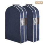 GustoWave 40" Cotton Linen Garment Bags 2-Pack, Breathable Dust Covers for Clothes, Travel Closet Storage, Lightweight, Blue - Image 2