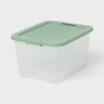 66qt Latching Storage Box Versatile Green Lid and Latch Clear - Brightroom