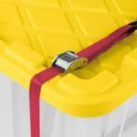 Sterilite 27 Gallon Industrial Box, 8 Pack, Heavy Duty Clear Plastic Storage Bins with Yellow Lids, Stackable Utility Containers - Image 2