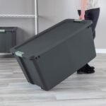 Sterilite 45 Gal Wheeled Latch Tote, Stackable Plastic Storage Bin, Gray, 8 Pack - Image 5
