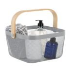 Simplify Mesh Tote with Bamboo Handle Gray: Metal Decorative Storage Bin, No Assembly, 9.45" H x 9.84" D x 6.9" W - Image 5