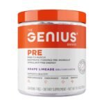 The Genius Brand Pre Workout Powder - Pre-Workout & Caffeine-Free Nitric Oxide Booster Supplement, Grape Limeade - 10.5 Oz, 20 Servings