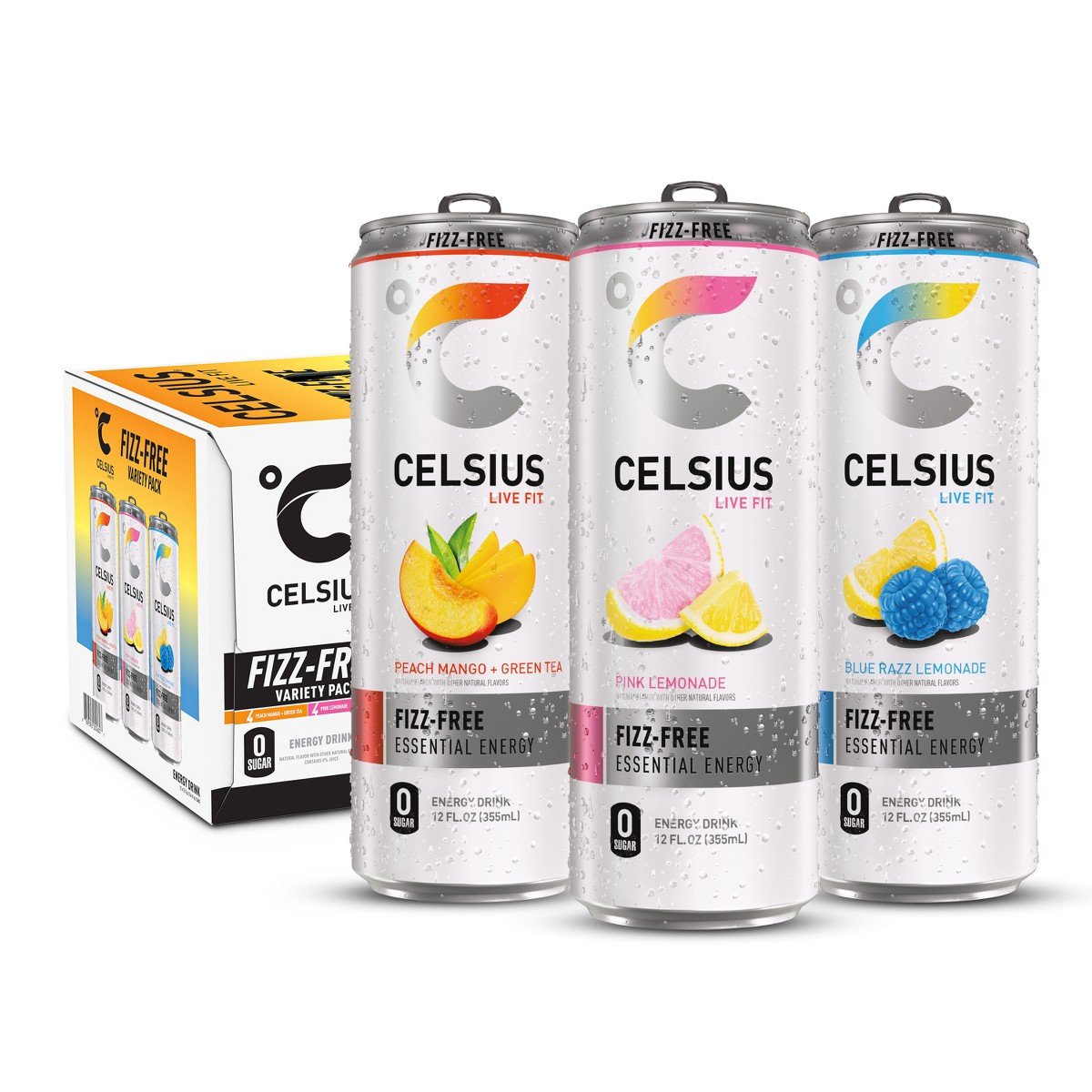 GUEST_b7c66ca4-ca6c-4b0c-96e4-ba0f6f0b5f28.jpg Celsius Core Vibe Variety Fizz Free- Blue Razz Lemonade, GT Peach Mango, Pink Lemonade - 12pk/12 fl oz - Image 1
