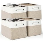 4-Pack Collapsible Fabric Storage Cubes with Handles - Linen Cube Organizer Bins with Metal Frame