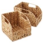 Casafield (Set of 2) Water Hyacinth Pantry Baskets with Handles - Natural, Medium and Large Size Woven Storage Baskets for Kitchen Shelves - Image 3