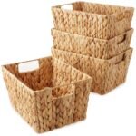 Casafield Set of 4 Hyacinth Storage Baskets with Handles - Espresso Brown, 12" x 9" x 6" Rectangular Bins for Shelves, Blankets, Laundry Organization - Image 6