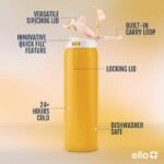 Ello Pop and Fill 22oz Stainless Steel Water Bottle Golden Glow Orange: Double-Wall, Leakproof, Vacuum-Insulated - Image 6