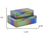 HomeRoots Set of Two Rainbow And Gold Faux Shagreen Nesting Storage Boxes With Lids - Image 3