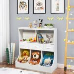 Costway Freestanding Combo Shelf Cubby BinW/3 Baskets White - Image 2