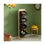 Wickerwise 4-Tier Wooden Frame Stand with Woven-Inspired Plastic Baskets Freestanding Organizer Rack - Image 4