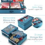 Hearth & Harbor Holiday Storage with Extra Storage Bins and Ribbon Storage Organizer - X Large Wrapping Paper Storage Containers with Wheels - Blue - Image 2