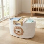 REGALWOVEN Shelf Closet Storage Basket with Wood Handles for Home Decor Lion 15*9.4*7.9in - Image 2