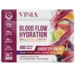 VINIA Blood Flow Electrolyte Drink Mix, Variety Pack, Red Grape Piceid Resveratrol Powder, Hydration Support, 30 Stickpacks