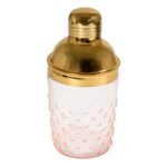 Storied Home Hand-Blown Glass and Stainless Steel Hobnail Cocktail Shaker, Pink and Gold