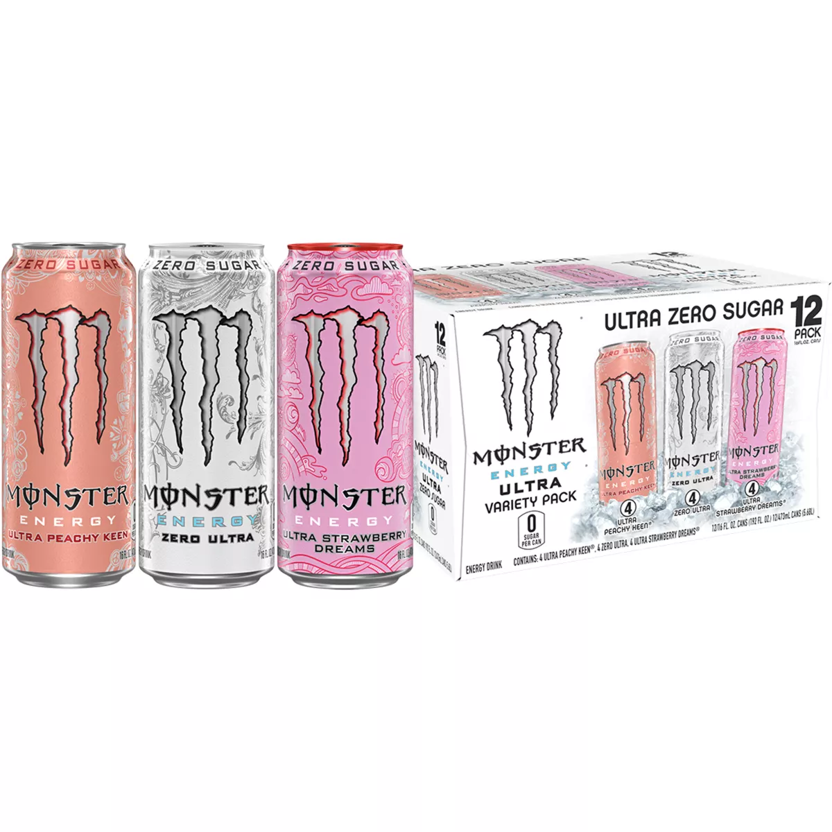 GUEST_c0bd3447-e916-47a3-8beb-5a7815611cac Monster Ultra Variety Pack Including Zero Ultra/Peachy Keen/Strawberry Dreams, Energy Drink - 12pk/16 fl oz Cans - Image 1