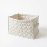 Alilang Quilted Square Storage Basket with Heart Pattern and Side Handles -Beige