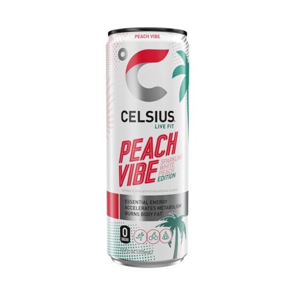 CELSIUS Sparkling Peach Vibe Functional Energy Drink - 12 fl oz Single Can