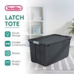 Sterilite 45 Gal Wheeled Latch Tote, Stackable Plastic Storage Bin, Gray, 8 Pack - Image 3