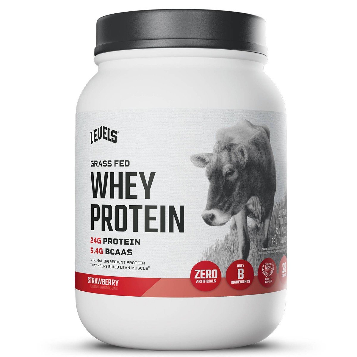 GUEST_c60d0e0f-6135-4af1-bc13-742ead7d11ac.jpg Levels Grass Fed Whey Protein Powder - Strawberry - 23.7oz: Package Quantity 1, 24g Protein Per Serving - Image 1