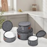 Storage Containers, 5 Pcs China Storage Boxes for Mugs, Dishes, Plates, and Bowls, Soft Felt Dinnerware Organizers with Zippered Lids