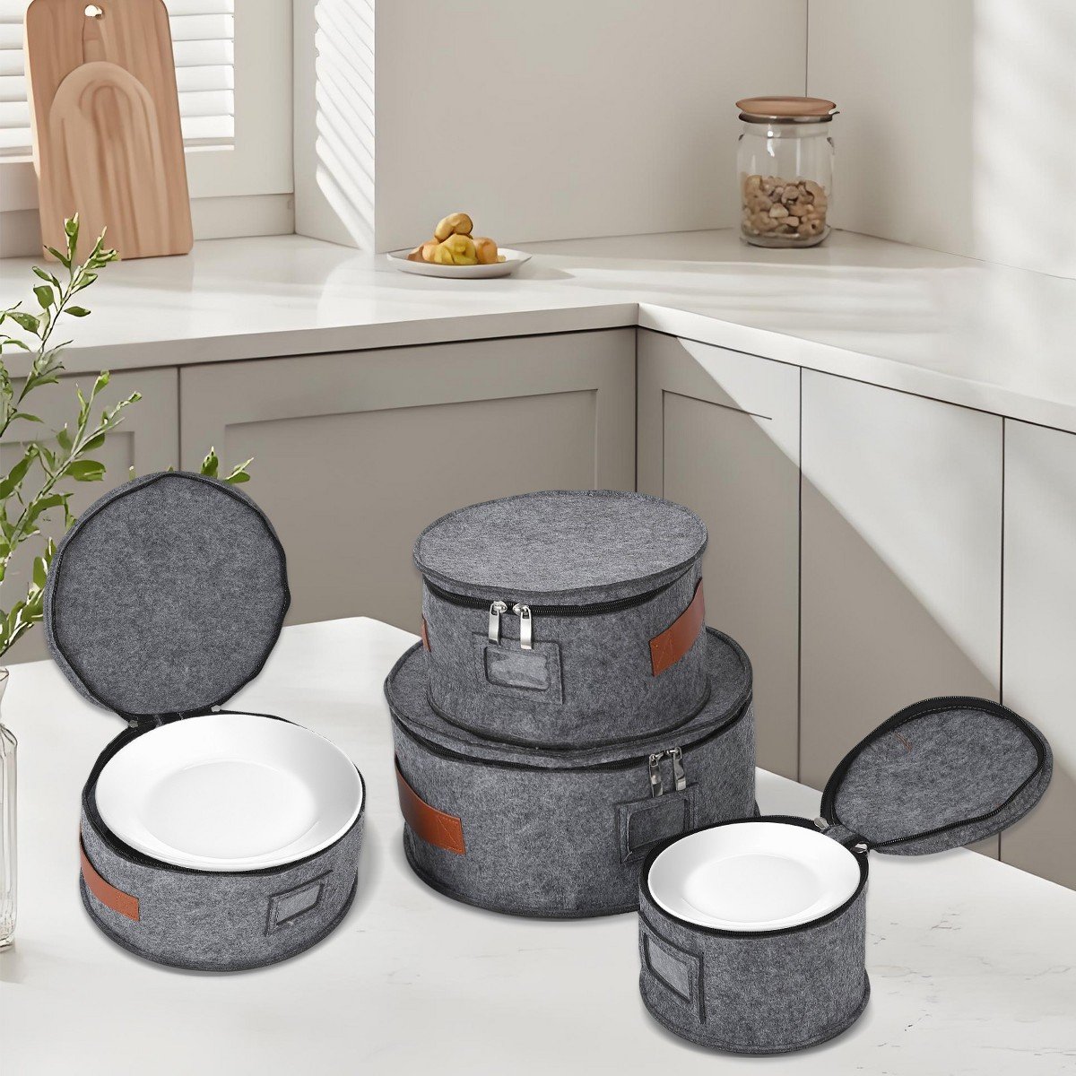 GUEST_c6c65873-1b6e-4dc1-a620-9fbbc07182ca.jpg Storage Containers, 5 Pcs China Storage Boxes for Mugs, Dishes, Plates, and Bowls, Soft Felt Dinnerware Organizers with Zippered Lids - Image 1
