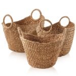 Casafield Set of 3 Water Hyacinth Boat Baskets with Handles - Natural, Woven Storage Organizers for Blankets, Laundry, Bathroom, Bedroom, Living Room - Image 7