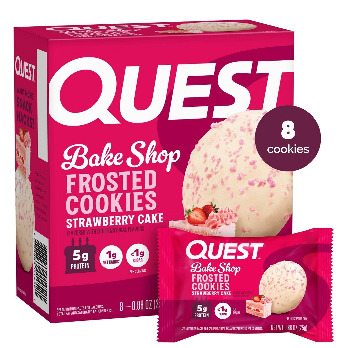 GUEST_c6e8e6b9-6332-484e-8db7-b83110c11948.jpg Quest Nutrition Bake Shop Strawberry Cake Flavor Frosted Cookies - 5g Protein - 7.04oz/8ct: Ready to Eat - Image 1