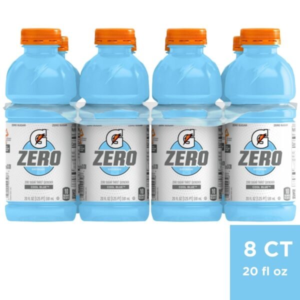 Gatorade G Zero Cool Blue Sports Drink - 8pk/20 fl oz Bottles: Sugar-Free, Non-Caffeinated