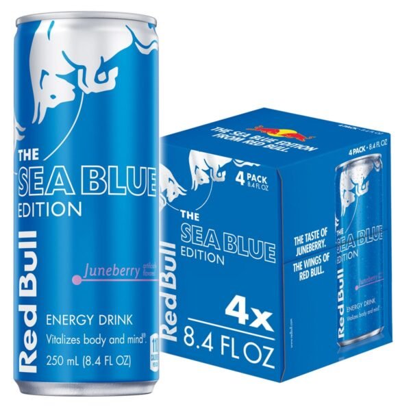 Red Bull Sea Blue Edition Energy Drink - Juneberry - 4pk/8.4 fl oz Cans: Low Fat, No Artificial Flavors, Caffeinated