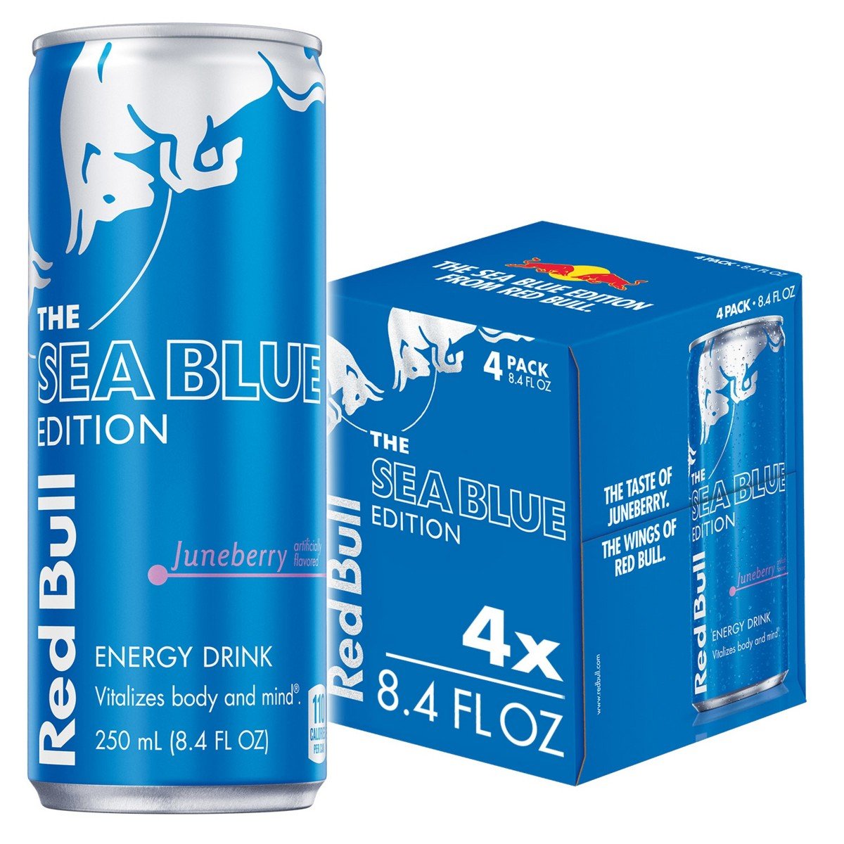 GUEST_c81e9d10-4524-474f-a7a4-9529c2823dd2.jpg Red Bull Sea Blue Edition Energy Drink - Juneberry - 4pk/8.4 fl oz Cans: Low Fat, No Artificial Flavors, Caffeinated - Image 1