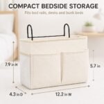 Alilang Hanging Bedside Storage Caddy with Hooks and Multiple Pockets Bed Rail Organizer - Beige - Image 5