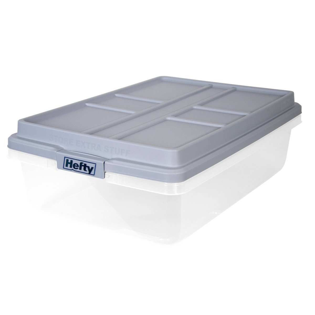 GUEST_ca1efbfa-bbcf-4098-b84f-ded4a499fea9.jpg Hefty 40qt Clear Plastic Storage Bin with Gray HI-RISE Stackable Lid: Under Bed Utility Totes, Locking Handles, Snap Closure - Image 1