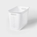 Narrow Large Rounded Rectangle Decorative Plastic Bin with Cutout Handles White - Brightroom™