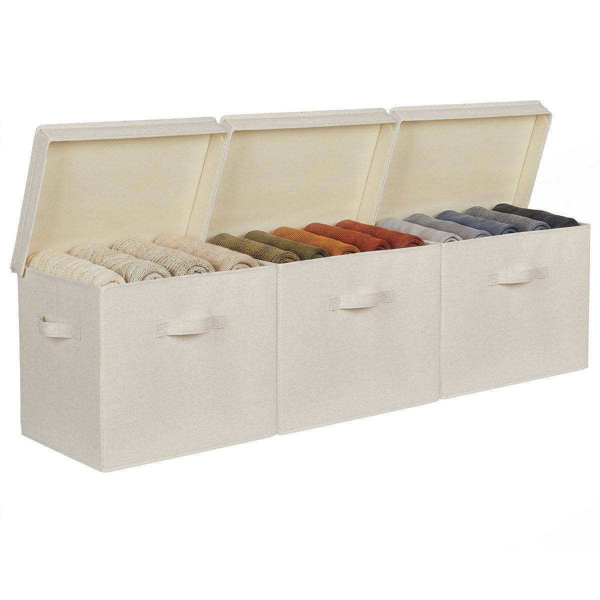 GUEST_cbd13ee3-02dd-4da8-ac56-b8c6166e0293.jpg 3-Pack Large Fabric Storage Bins with Lids – Deep 15x11.3x12.5 Inch, Stackable, Foldable, Sturdy Cotton-Linen with Handles for Closet & Pantry - Image 1