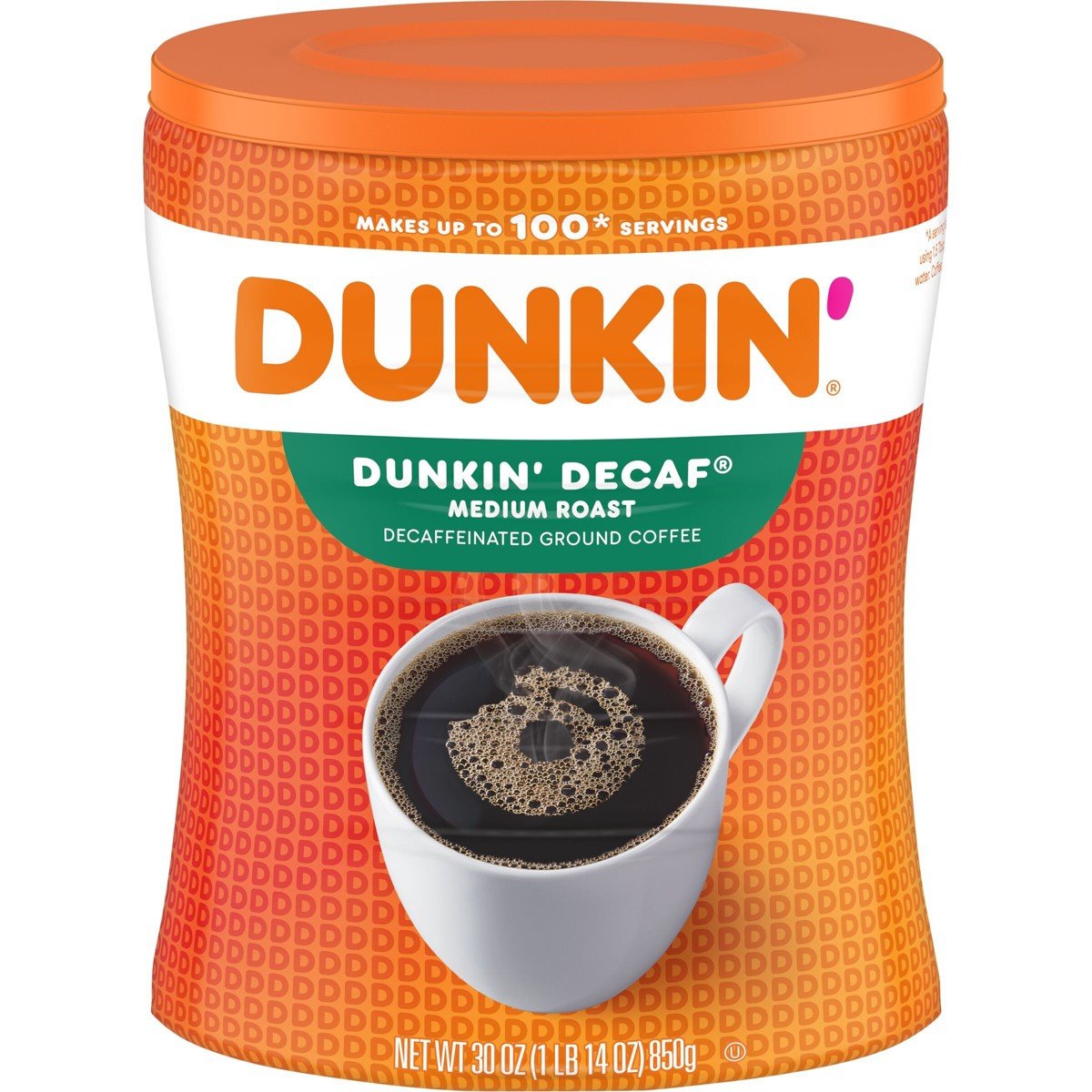 GUEST_cc41bc36-ed0a-4fcf-ac0b-34e9c159a75e.jpg Dunkin' Original Blend Medium Roast Decaf Ground Coffee Canister - 30oz: Arabica Beans - Image 1