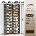 BALHAM TRADE-40 Pairs Storage box Cabinet Fast Installation Plastic with Magnetic Clear Door Enclosed Black-2Row 10Tier 13.4"D x 19.7"W x 43.5"H - Image 3