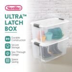 Sterilite 70 Qt Ultra Latch Box, Stackable Storage Bin with Lid, Plastic Container with Heavy Duty Latches to Organize, Clear and White Lid, 8-Pack - Image 2
