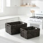 Hastings Home Handmade Rectangular Twisted Wicker Baskets - Set of 2 - Black