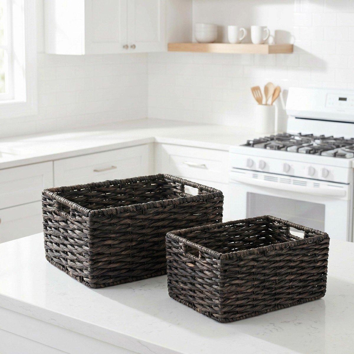 GUEST_cf2700f3-fa14-42f5-b6e8-bcbb1bae9275.jpg Hastings Home Handmade Rectangular Twisted Wicker Baskets - Set of 2 - Black - Image 1