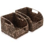 Casafield (Set of 2) Water Hyacinth Pantry Baskets with Handles - Natural, Medium and Large Size Woven Storage Baskets for Kitchen Shelves - Image 6