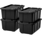 IRIS 27 Gal/108 Qt Large All-Weather Heavy-Duty Stackable Storage Plastic Bin Tote Container with Quick Snap Lid, 4Pk